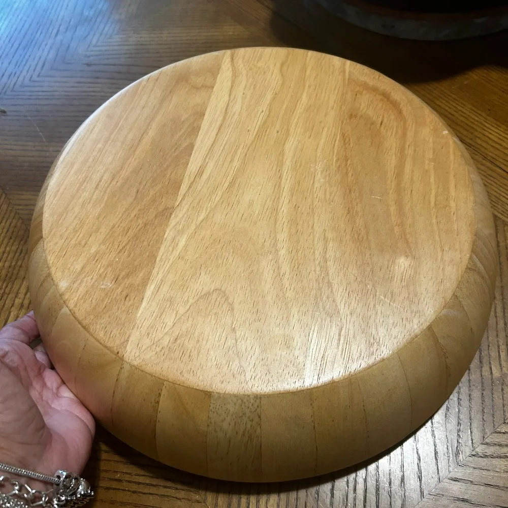 Any Season Crate & Barrel Round Wood Chip & Dip Server w/ceramic bowl